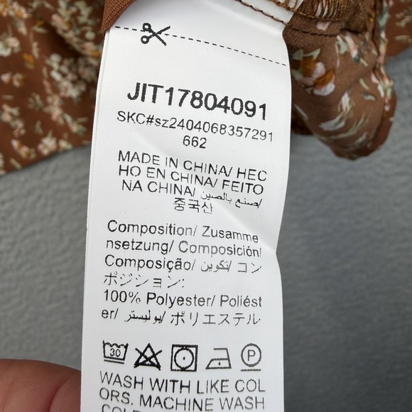 Emery Rose Dress Womens XL Brown Floral Short Sleeve Ruffle Hem Swing V-Neck - Picture 10 of 13